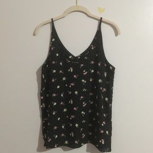 Shinestar Black Flower Print Tank Small